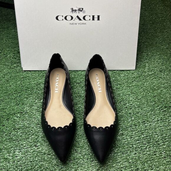 NEW Coach Jill Leather Scalloped Black Flats size 5 Leather Slip On - Picture 1 of 8